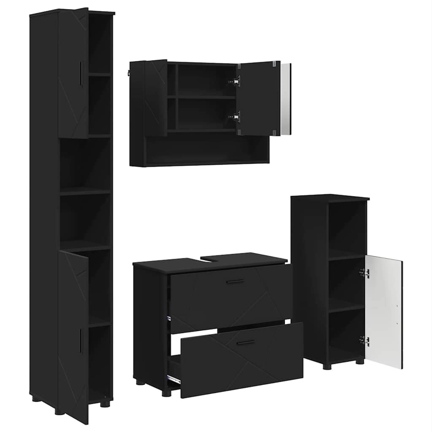 vidaXL Badezimmermöbel-Set mit Tür 4-Tlg Schwarz Sperrholz und Metall 33930 günstig online kaufen