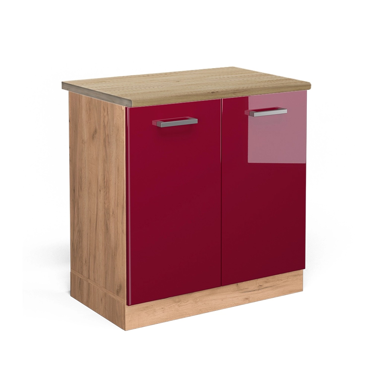 Vicco Spülenunterschrank R-Line Bordeaux Hochglanz/Goldkraft Eiche 80 cm AP günstig online kaufen