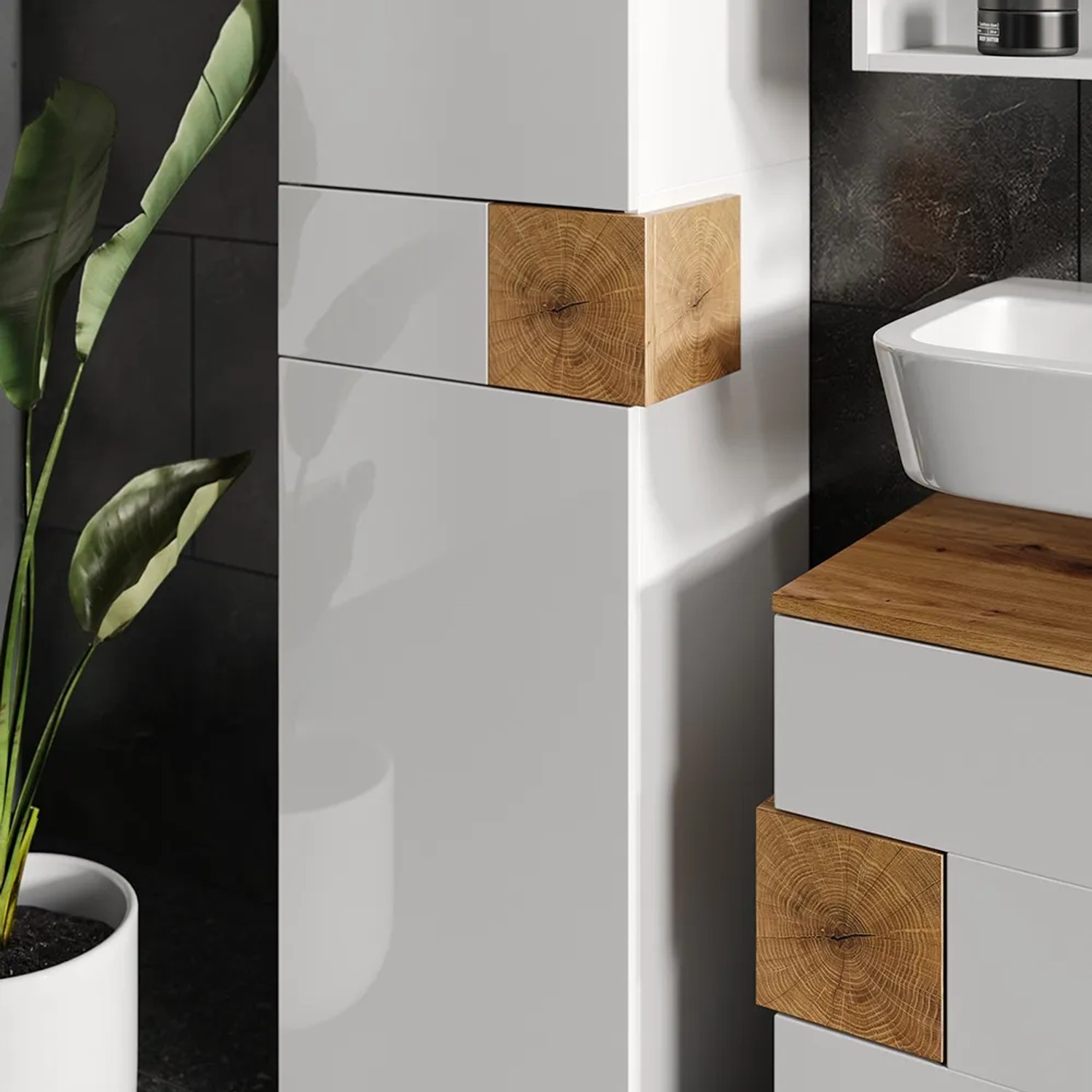 Vicco Badschrank Eden, weiß hochglanz/Artisan-Eiche, 40x184cm, mit Türen und Schublade.