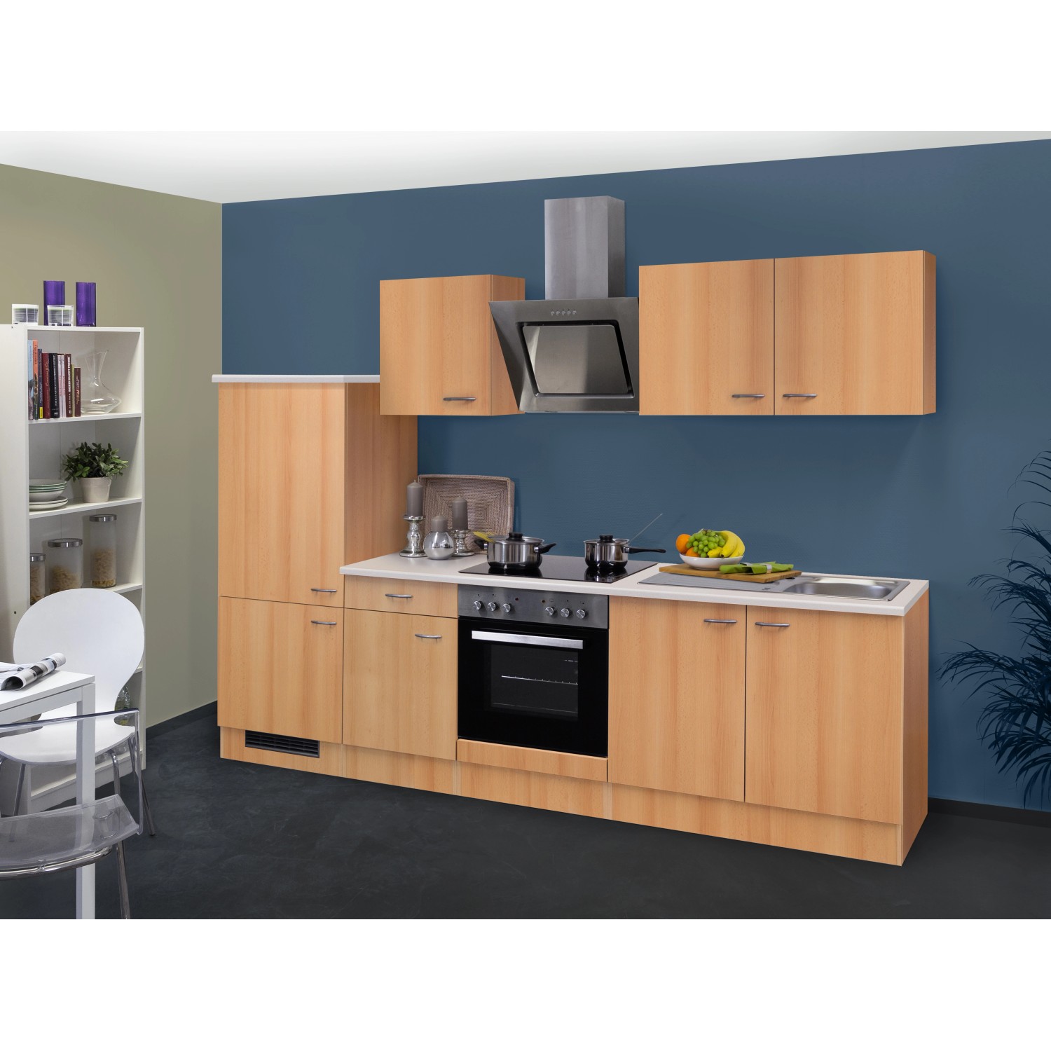 Flex-Well Classic Küchenzeile/Küchenblock Nano 270 cm Buche Nachbildung