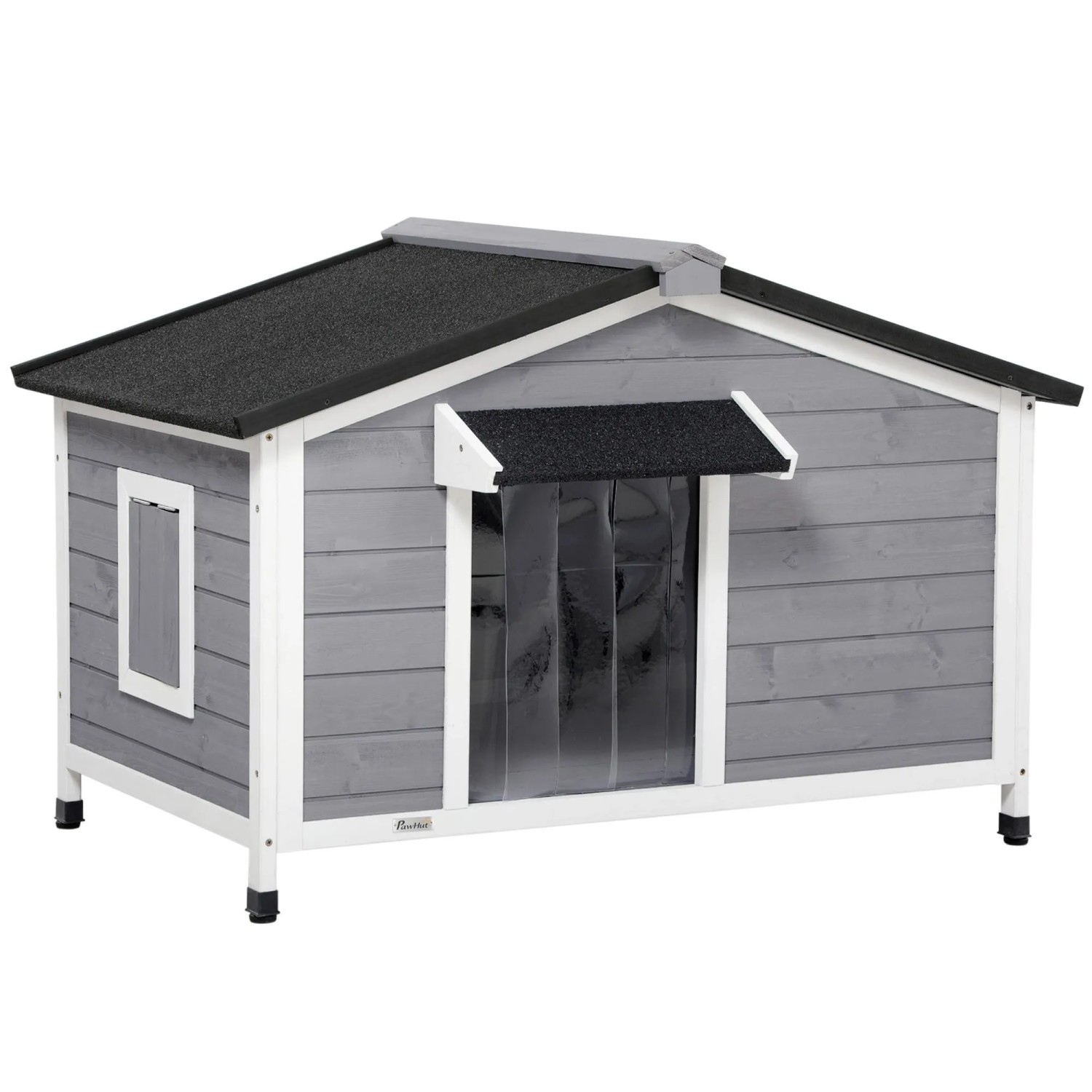 PawHut Hundehütte aus Holz mit zu Öffnendem Asphaltdach Grau 109 x 79 x 72 cm