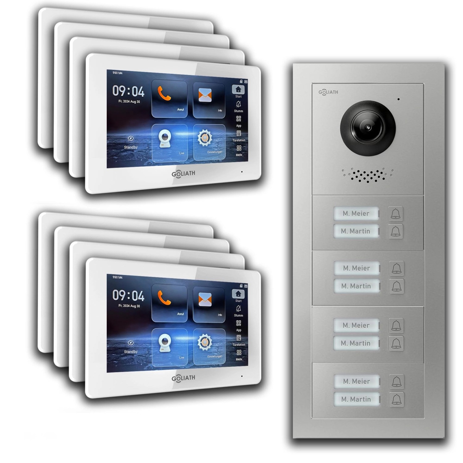 Goliath IP Video Türsprechanlage 8 Familienhaus 7 Zoll Weiß App Silber Unterputz