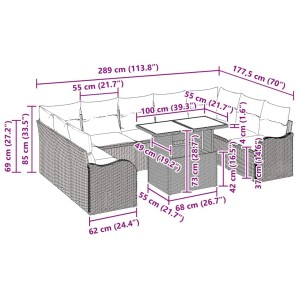 Graues 10-teiliges vidaXL Garten-Sofa-Set aus Poly Rattan mit Kissen. Gartenmöbel für Terrasse und Garten.