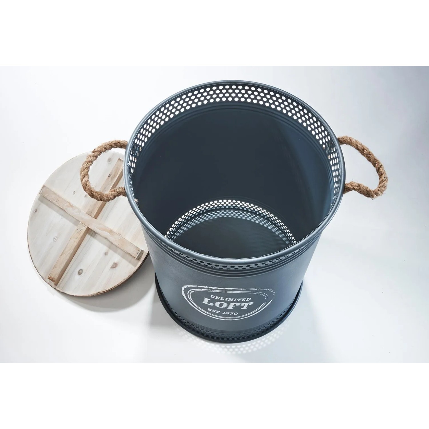 Kobolo Wäschekorb LOFT ANTHRAZIT Gr M 34x47 cm Metall Holz Deckel Griffe_6