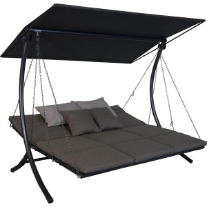 Angerer Hollywoodschaukel Swing Smart Olive, 3-Sitzer mit Sonnendach und Kissen.