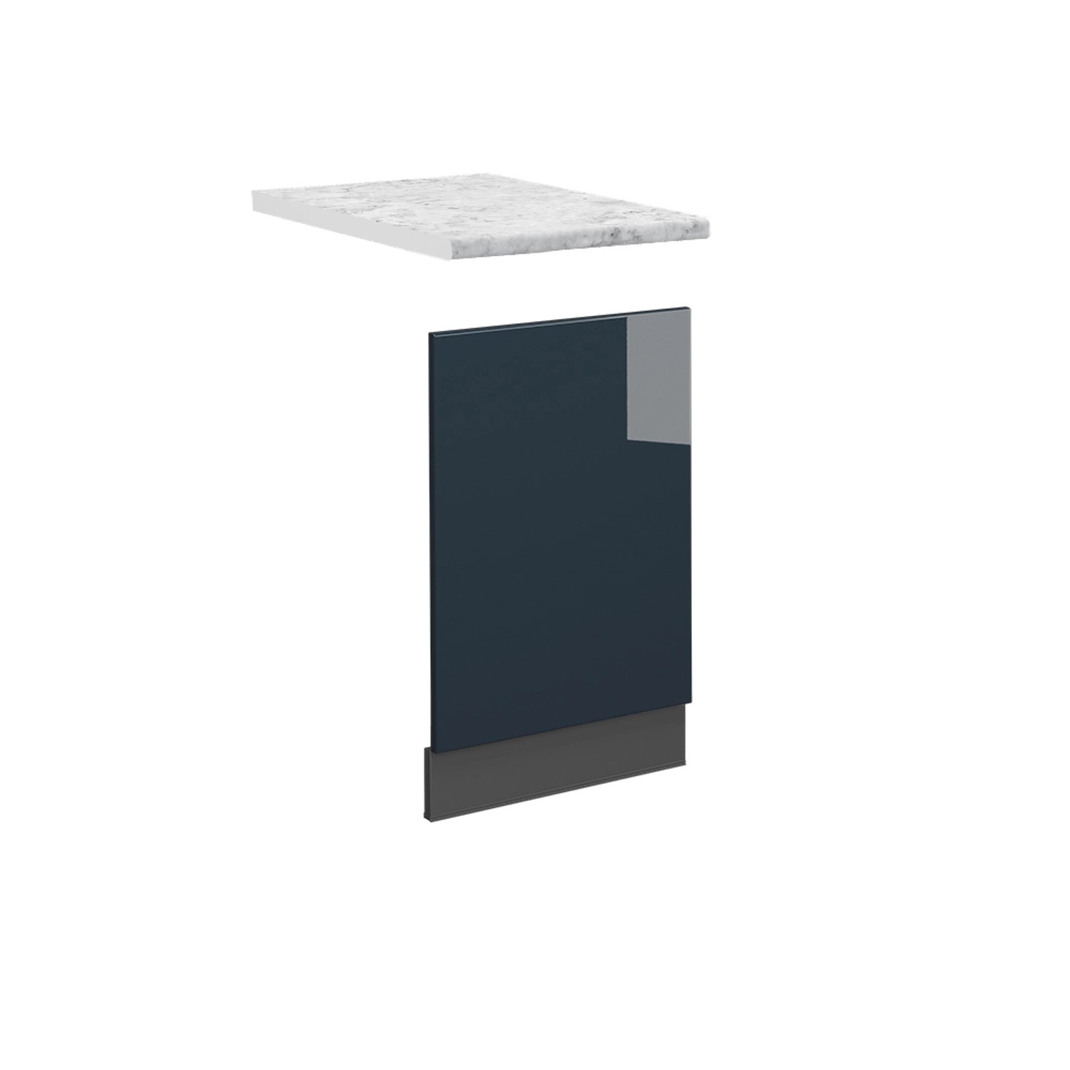 Vicco Frontblende Fame-Line Geschirrspüler Fronttür Dunkelblau Hochglanz 45 cm AP Marmor mit Anthrazit Korpus