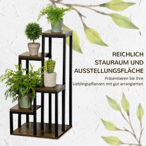 Furnicato Blumenständer mit 4 Ebenen in Braun, ideal für Pflanzen und Deko.