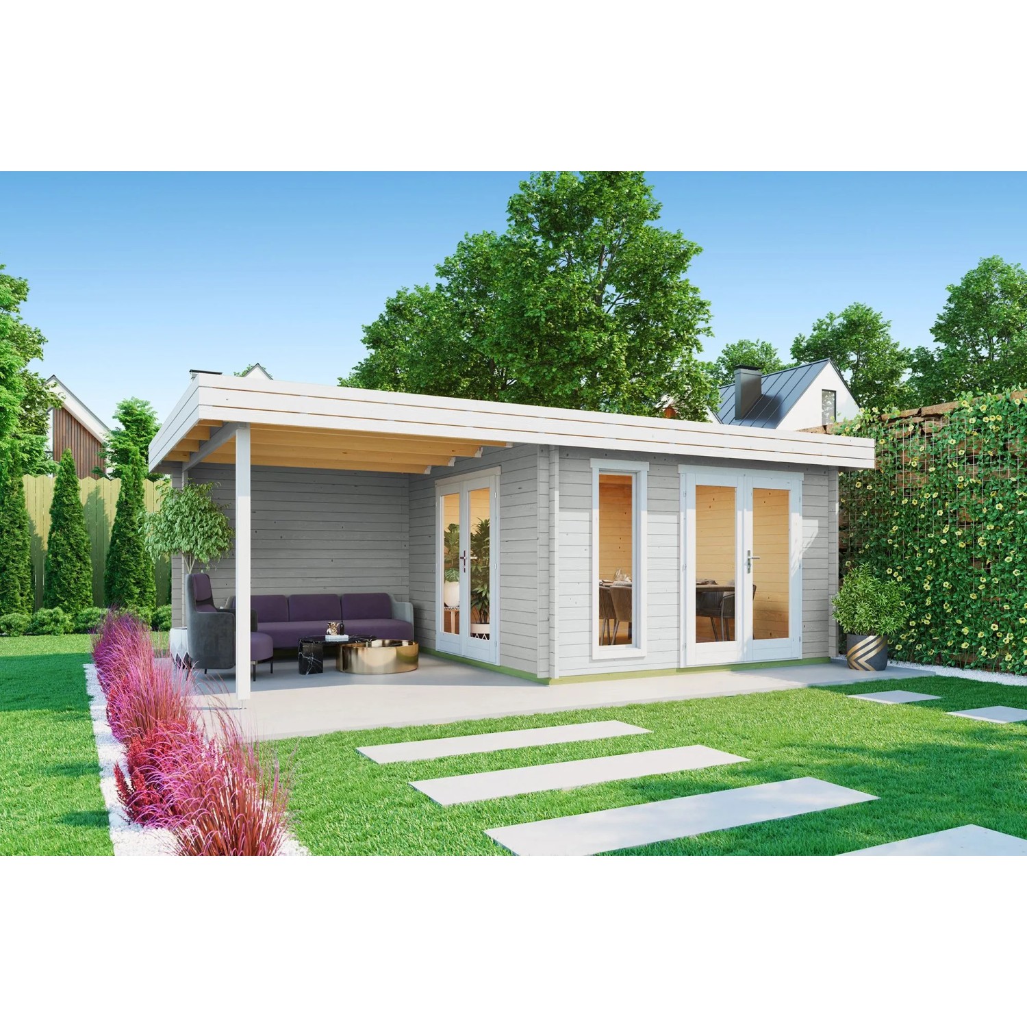 Lasita Holz-Gartenhaus Anders Flachdach Lasiert 360 cm x 360 cm 9,4 m²