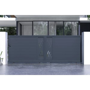 Graues Casanoov Aluminium Schiebetor 4M Veleta H 140Cm mit Natur-Motiv