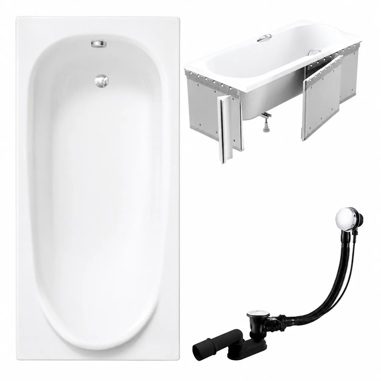 KOLMAN Badewanne Rechteck 170 x 75 Cm Mit Styroporverkleidung Inkl. Ablauf Und Füße