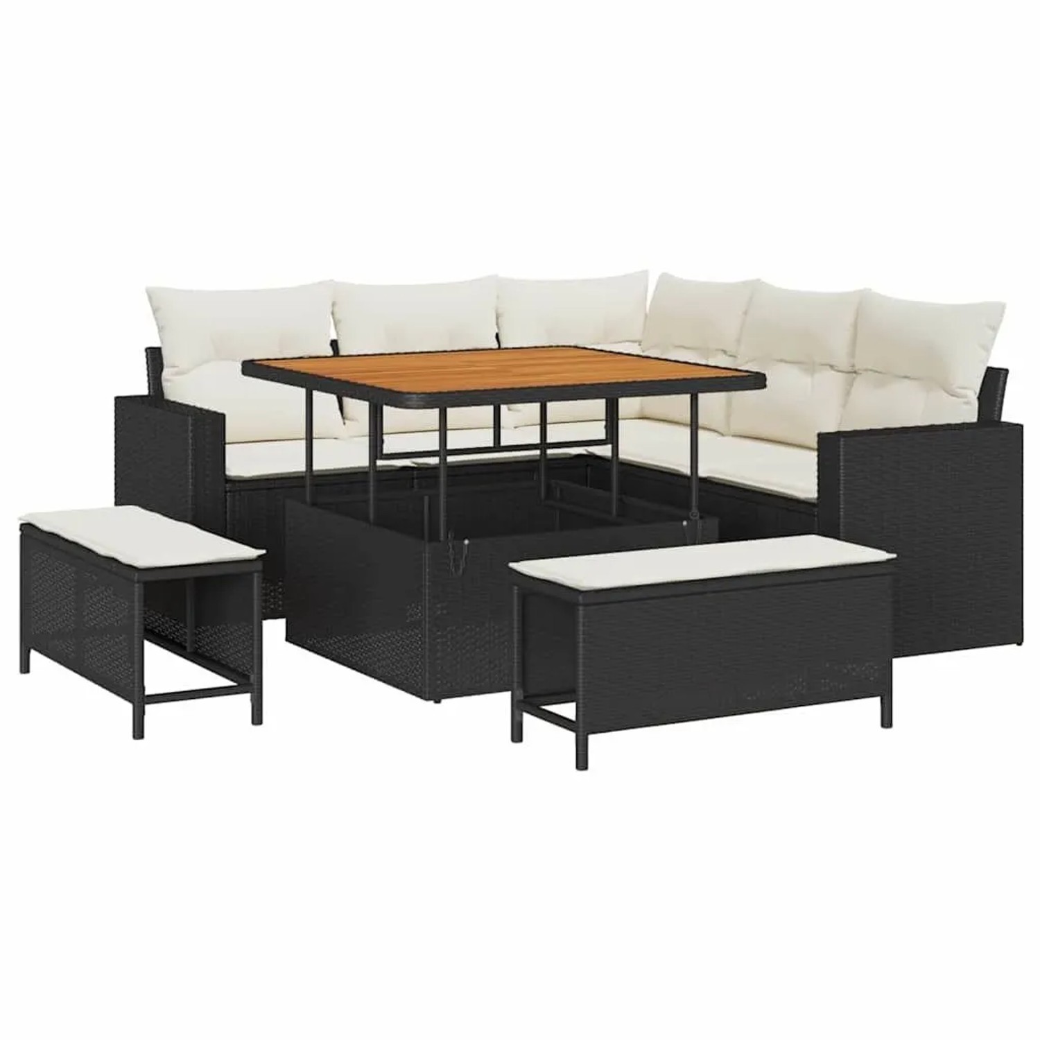 vidaXL Gartensofa-Set mit Kissen 9 Stk Schwarz und Creme Poly-Rattan 3363555