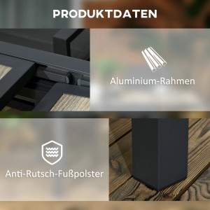 Details des Outsunny Gartentischs: Ausziehbar, Aluminiumrahmen, Anti-Rutsch-Fußpolster.