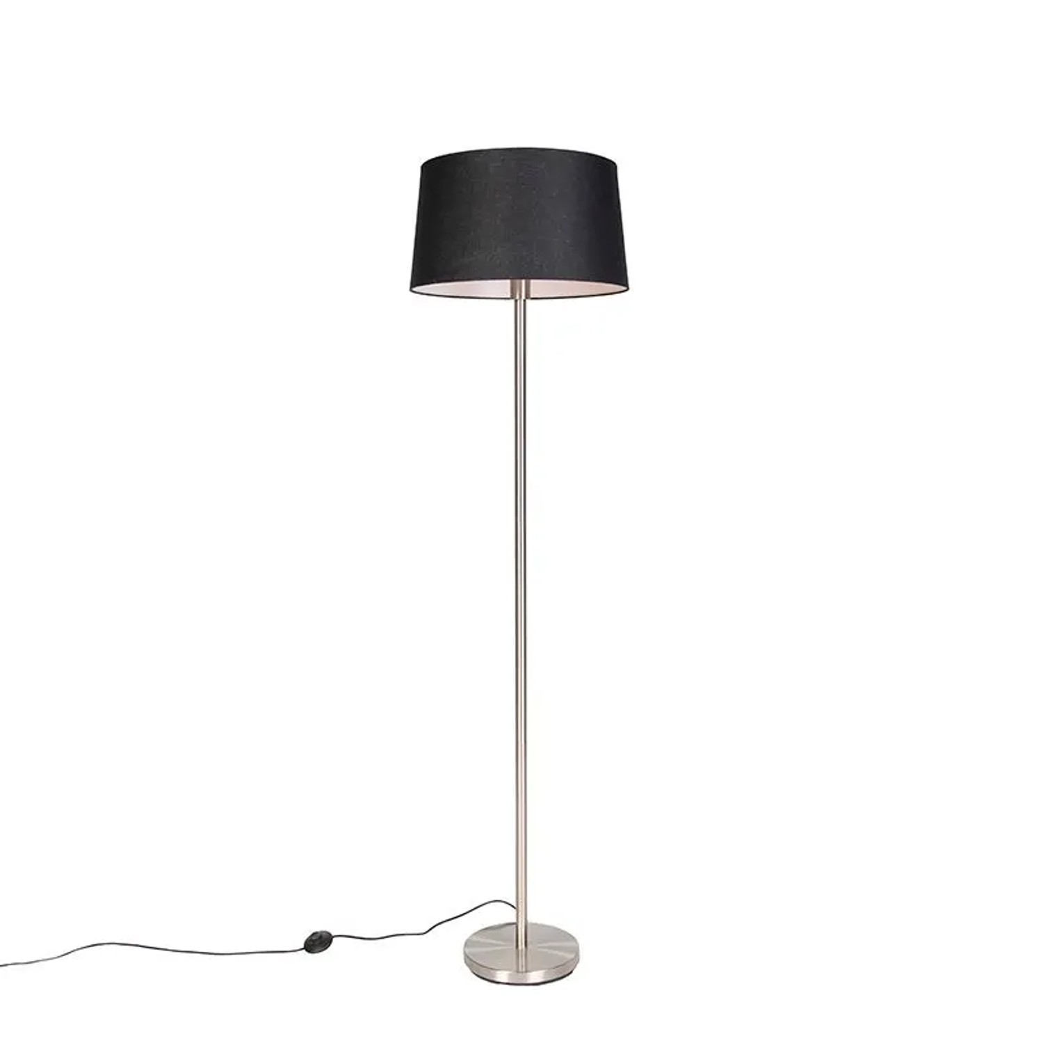 QAZQA Moderne Stehlampe Stahl mit Schwarzem Schirm 45 cm Simplo