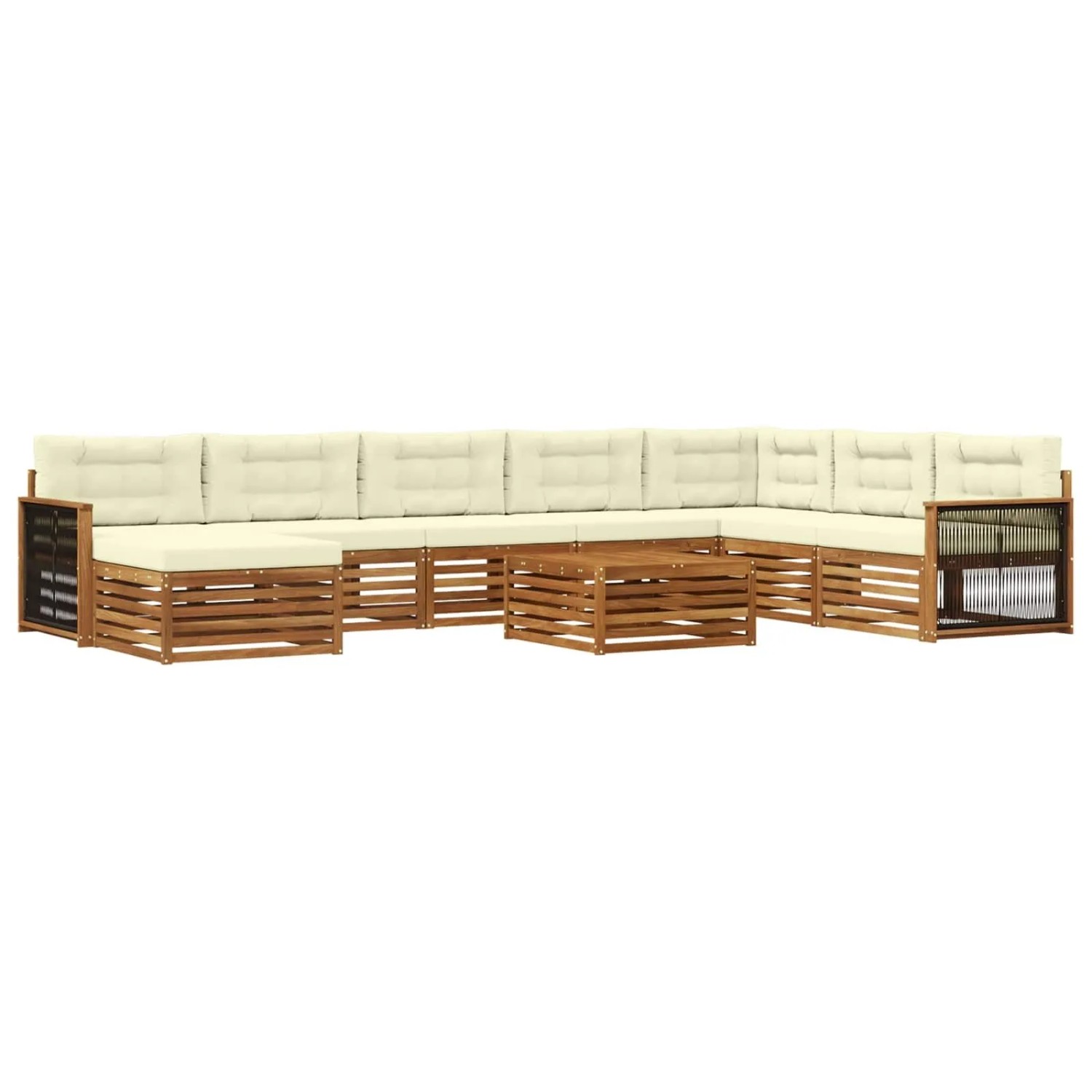 vidaXL Outdoor-Sofagarnitur 9 Stk Natur und Creme Massivholz Akazie 3383743