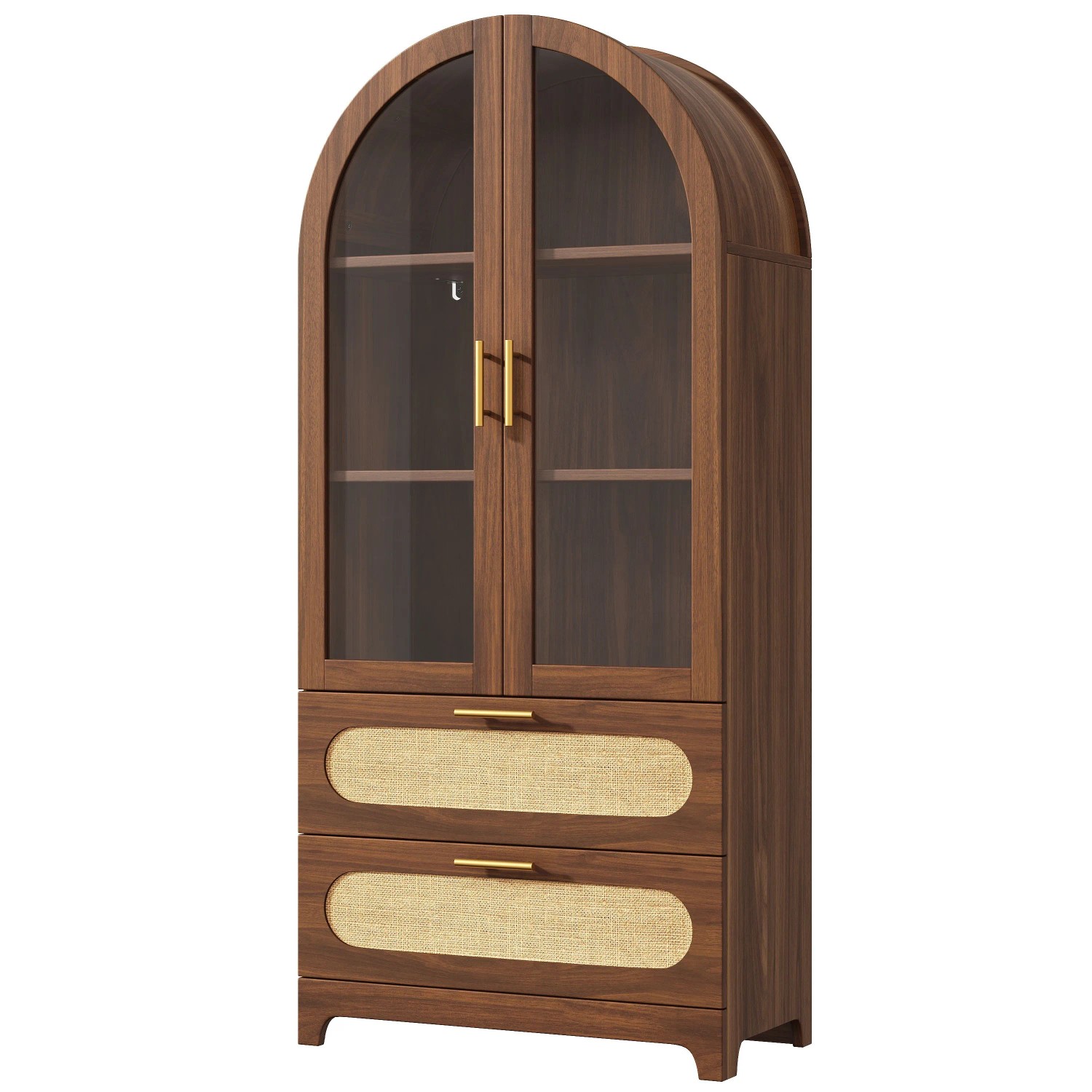 okwish Vitrine mit Montmartre Bogen 2 Schubladen Regal Wohnzimmer 80x40x175cm Braun
