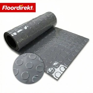 Grauer PVC-Bodenbelag Coin Mirror mit Noppenstruktur als Rollenware.