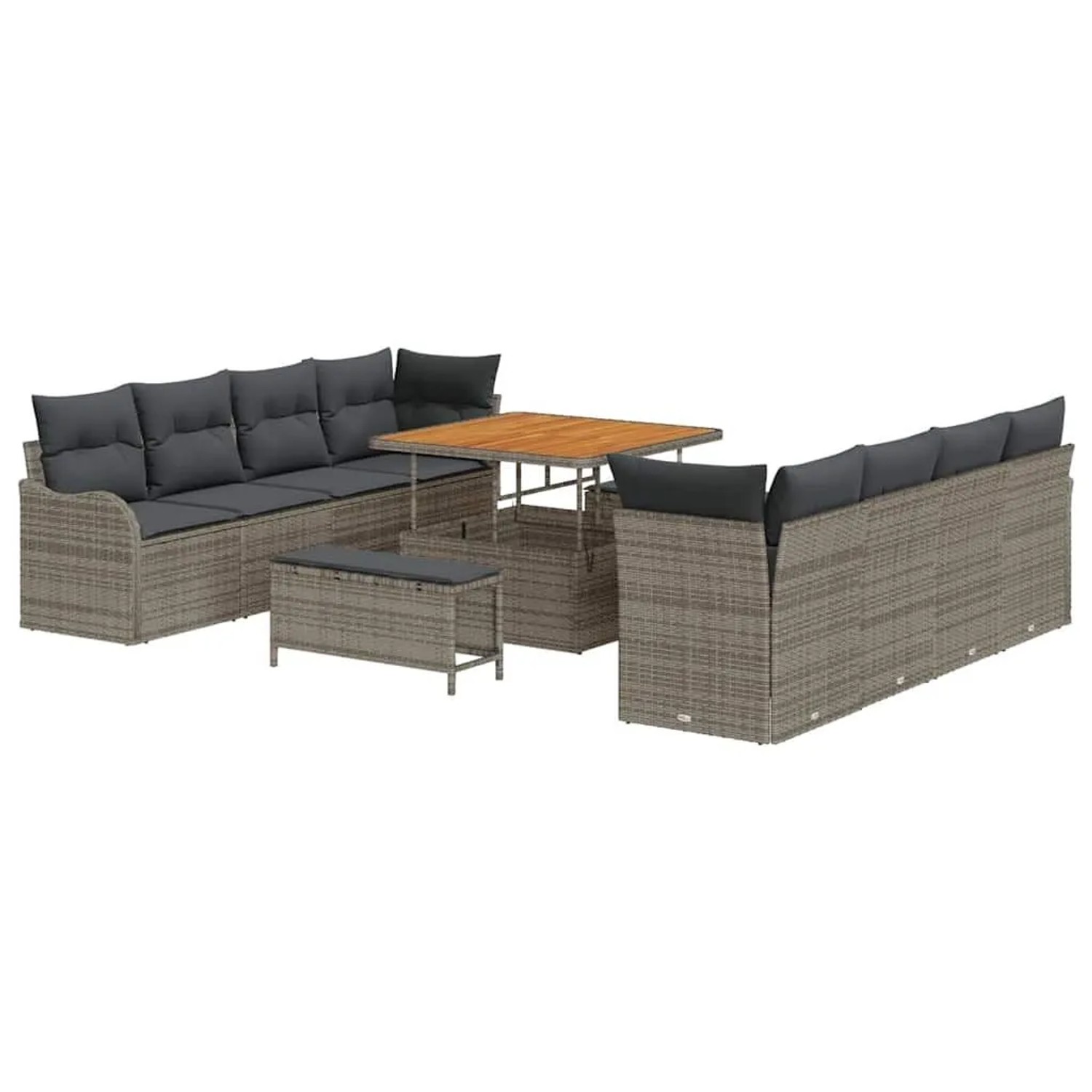 vidaXL Garten-Sofa-Set mit Kissen mit Speicher 11-Tlg Grau 3364198