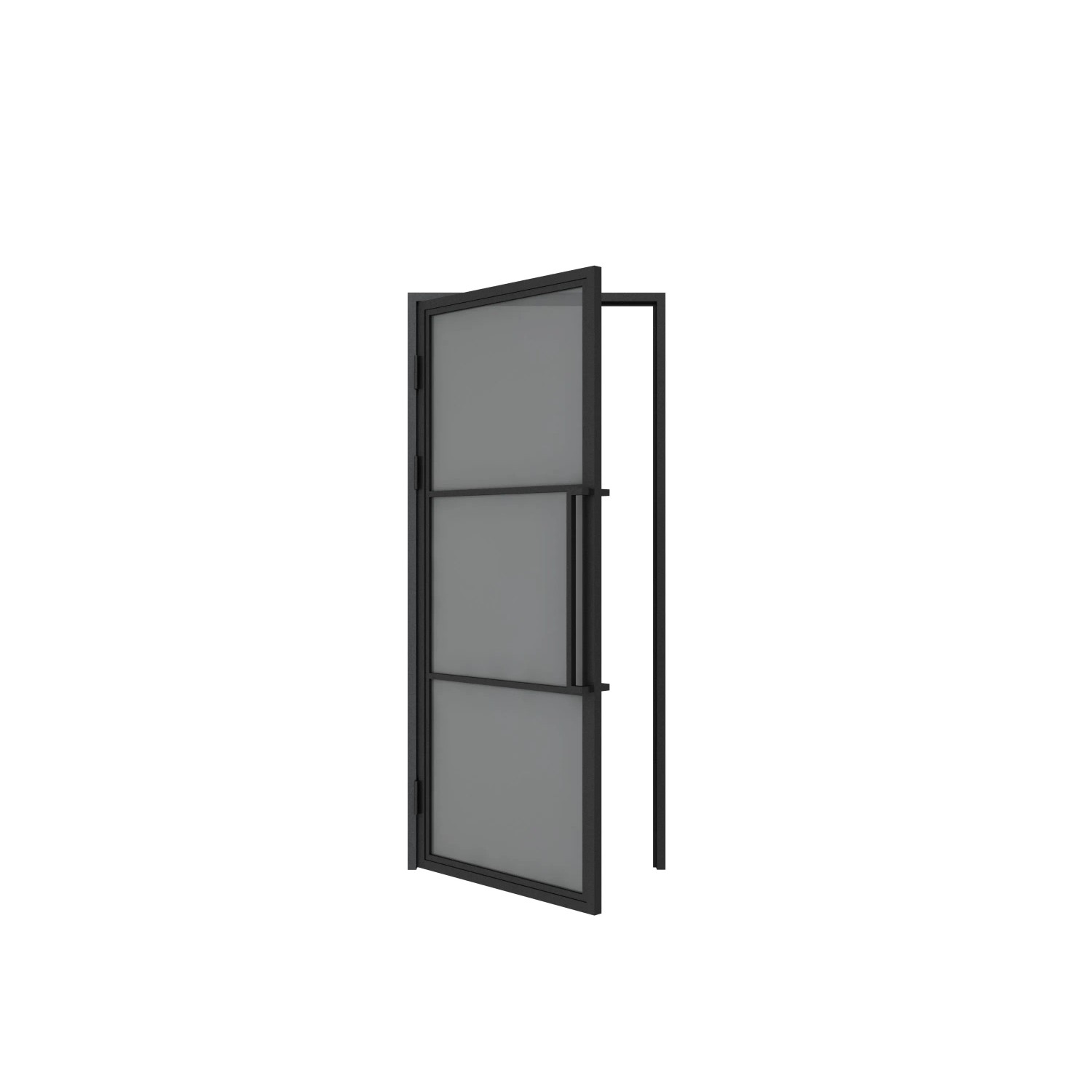 inova Loft Glastür 834 x 1972 mm Grauglas 3 Felder DIN Links Komplettset Beschlag in Schwarz mit Griffstange und Zarge