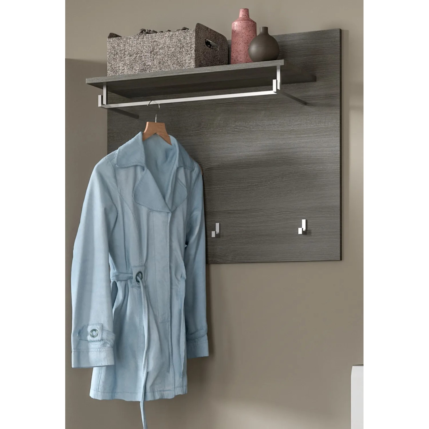 Inn.Furn Garderobenpaneel Rumba, grau, 80 cm, mit Kleiderstange und Haken. Wandgarderobe für Flur und Diele.