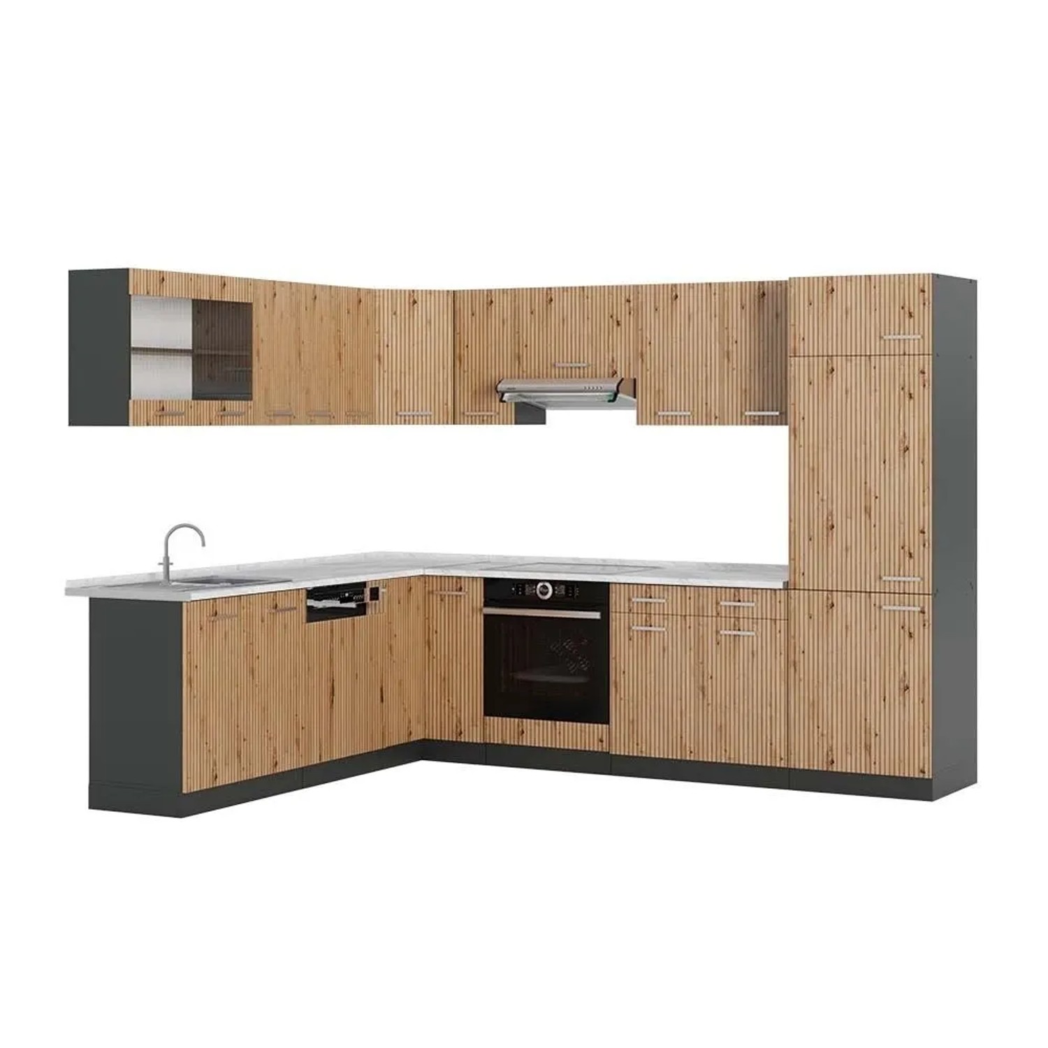 Vicco Eckküche R-Line Artisan-Eiche/Anthrazit 287 x 82, AP Marmor