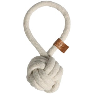 Beiger Ebi Hundespielzeug Harper Ball (18,5 cm) aus Baumwolle mit Griff.
