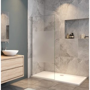 Walk-in Dusche 100x200cm mit 8mm Sicherheitsglas, satiniertem Streifen und hochglanz verchromtem Rahmen im modernen Bad.