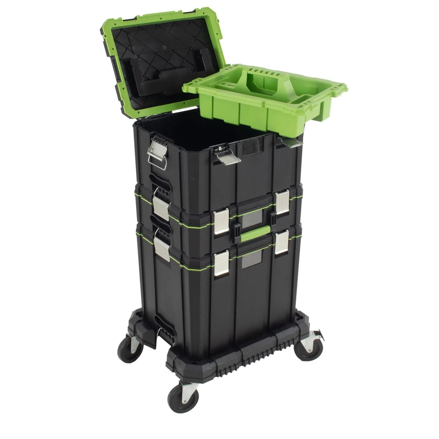 TRUTZHOLM Profi Stapelboxen 3 Boxen mit Tragegriffen Rollbrett