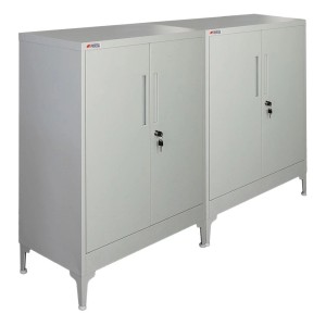 PROREGAL MegaDeal 2x Flügeltürenschrank ELEPHANT Mit Beinen & 2 Türen Abschließbar HxBxT 90x80x40cm 2 Ebenen Stahl Pulverbeschichtet Lichtgrau