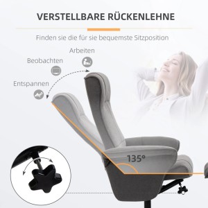 Grauer HOMCOM Relaxsessel mit verstellbarer Rückenlehne für Arbeit, Beobachten und Entspannen, bis 135° neigbar.