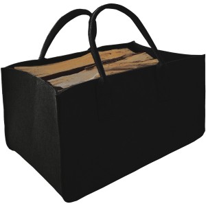 Schwarze, faltbare Filztasche zur Aufbewahrung von Kaminholz oder Zeitschriften.