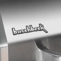 Detailaufnahme: Buschbeck Outdoorküche Brighton aus Edelstahl, Logo sichtbar.