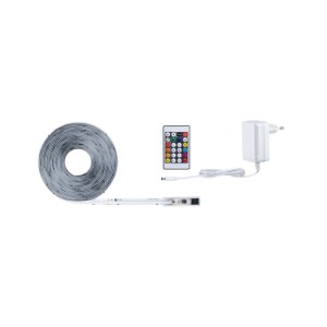 SimpLED RGBIC LED-Streifen Set 5m mit Fernbedienung und Trafo. Weißer Streifen, bunte Tasten.