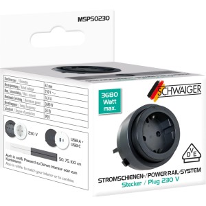 Schwaiger Stromschienen-Plug MSPS0230 schwarz mit USB-C & USB-A Anschluss.