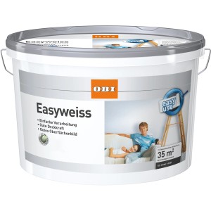 Eimer OBI Innen-Wandfarbe Easyweiss matt, 5 Liter. Weiße Dispersionsfarbe für Innenräume.