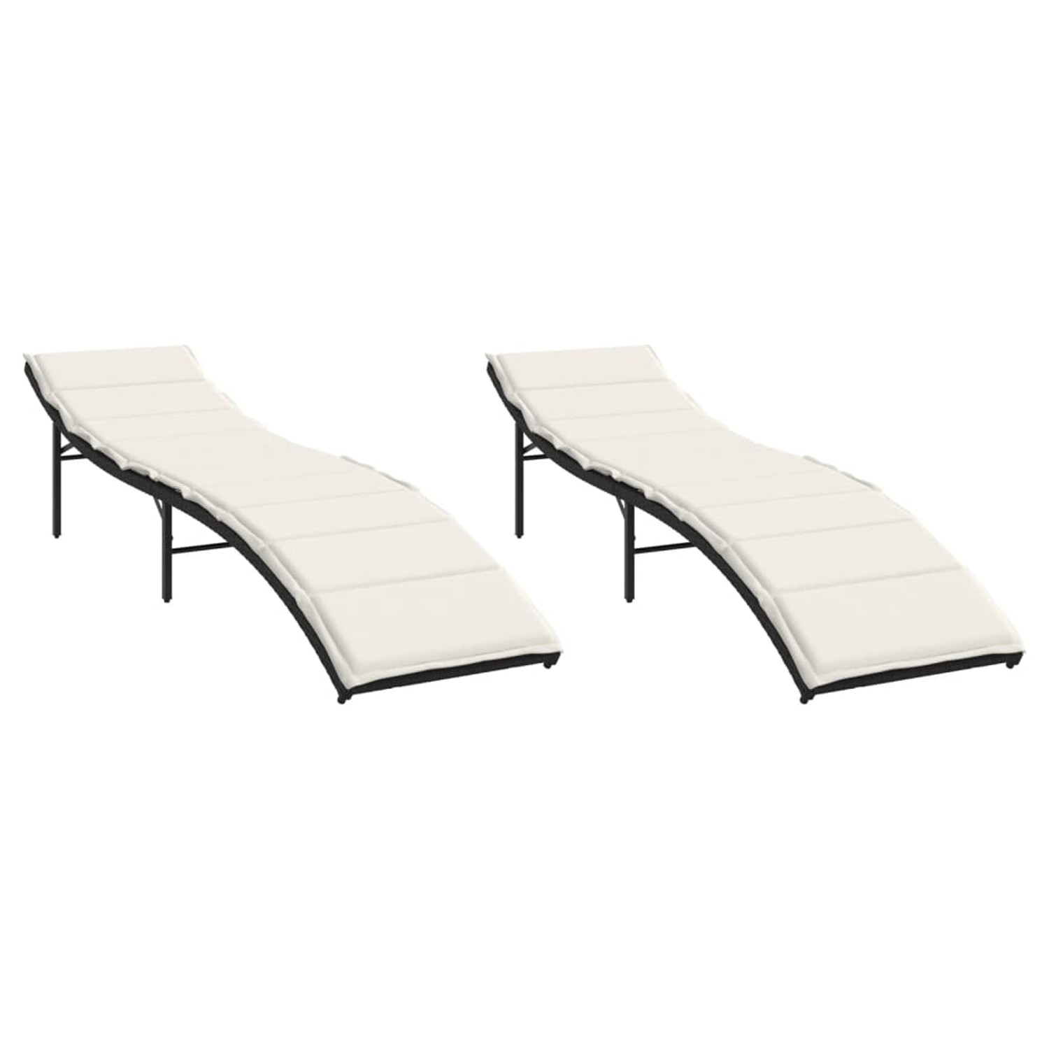 vidaXL Sonnenliegen 2 Stk. mit Auflagen Schwarz Poly Rattan 55 x 199 x 50/68/82/89 cm