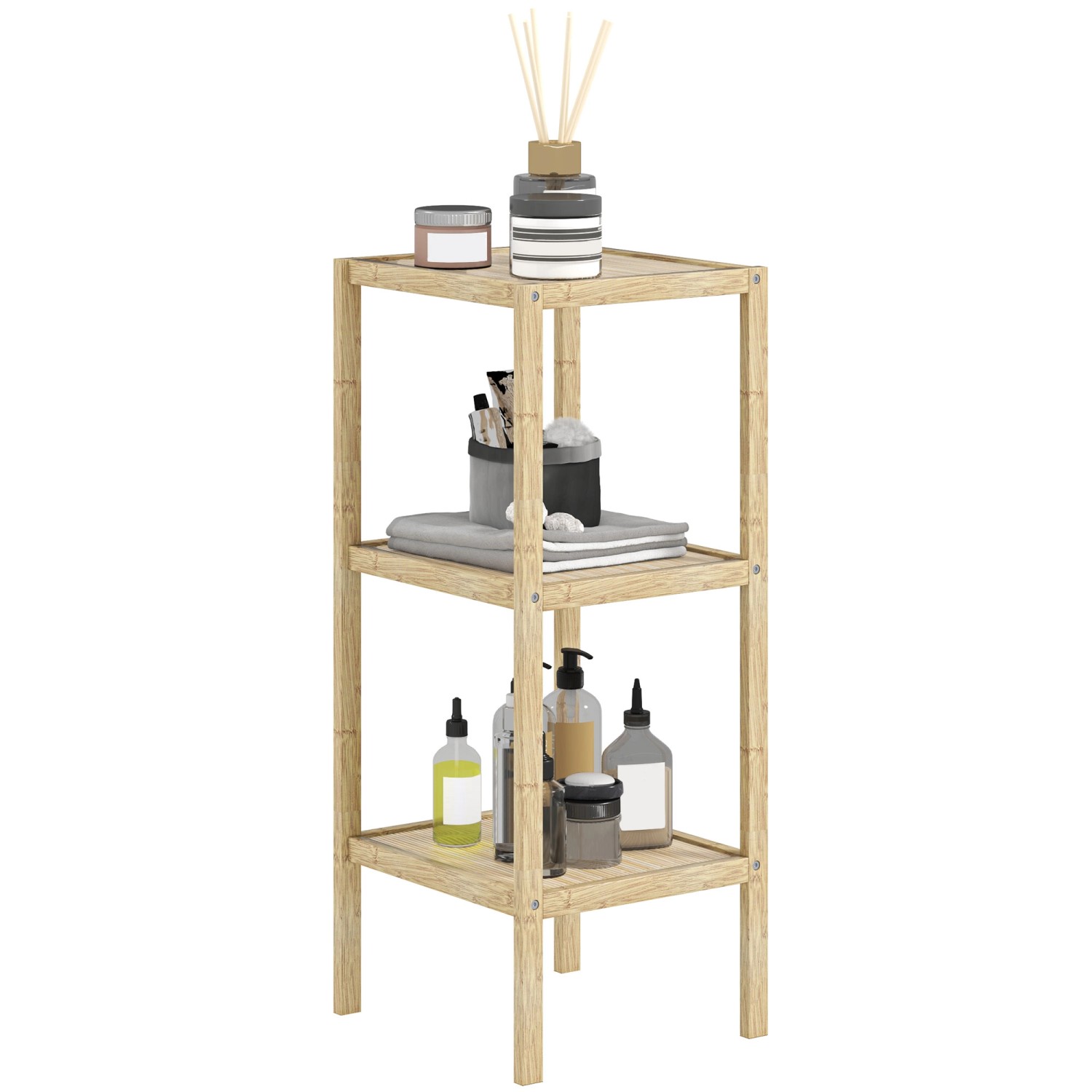 HOMCOM Badregal mit 3 Ebenen Bambus Naturholz 33L x 31B x 78H cm günstig online kaufen