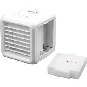Weißer Mini Luftkühler mit herausnehmbarem Wassertank, geeignet für den Tisch.