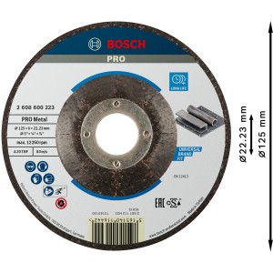 Bosch Schruppscheibe, 125 mm Durchmesser, für Metallbearbeitung mit Winkelschleifer.