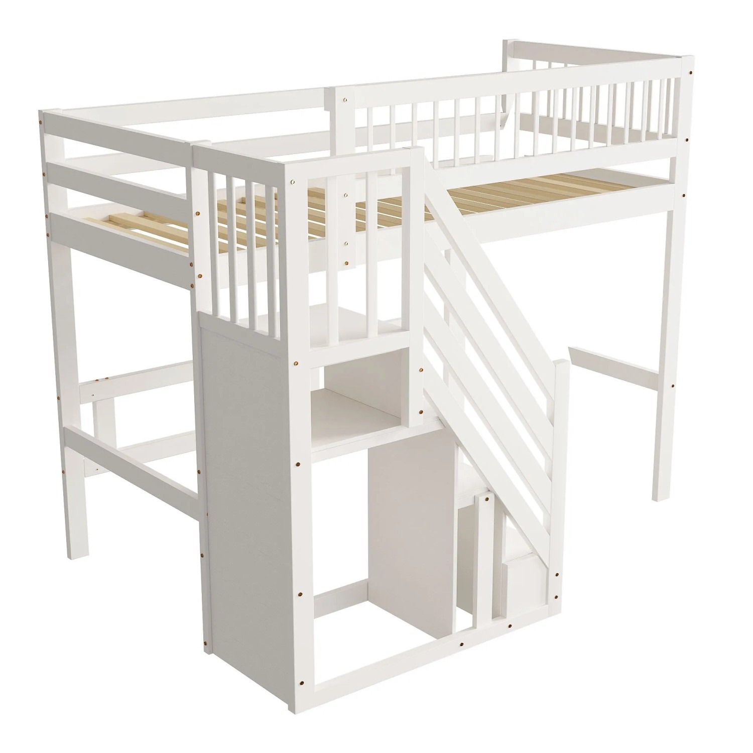 okwish Massivholzbett 90×200 Kinderbett Treppe mit Aufbewahrungsschrank ohne Matratze