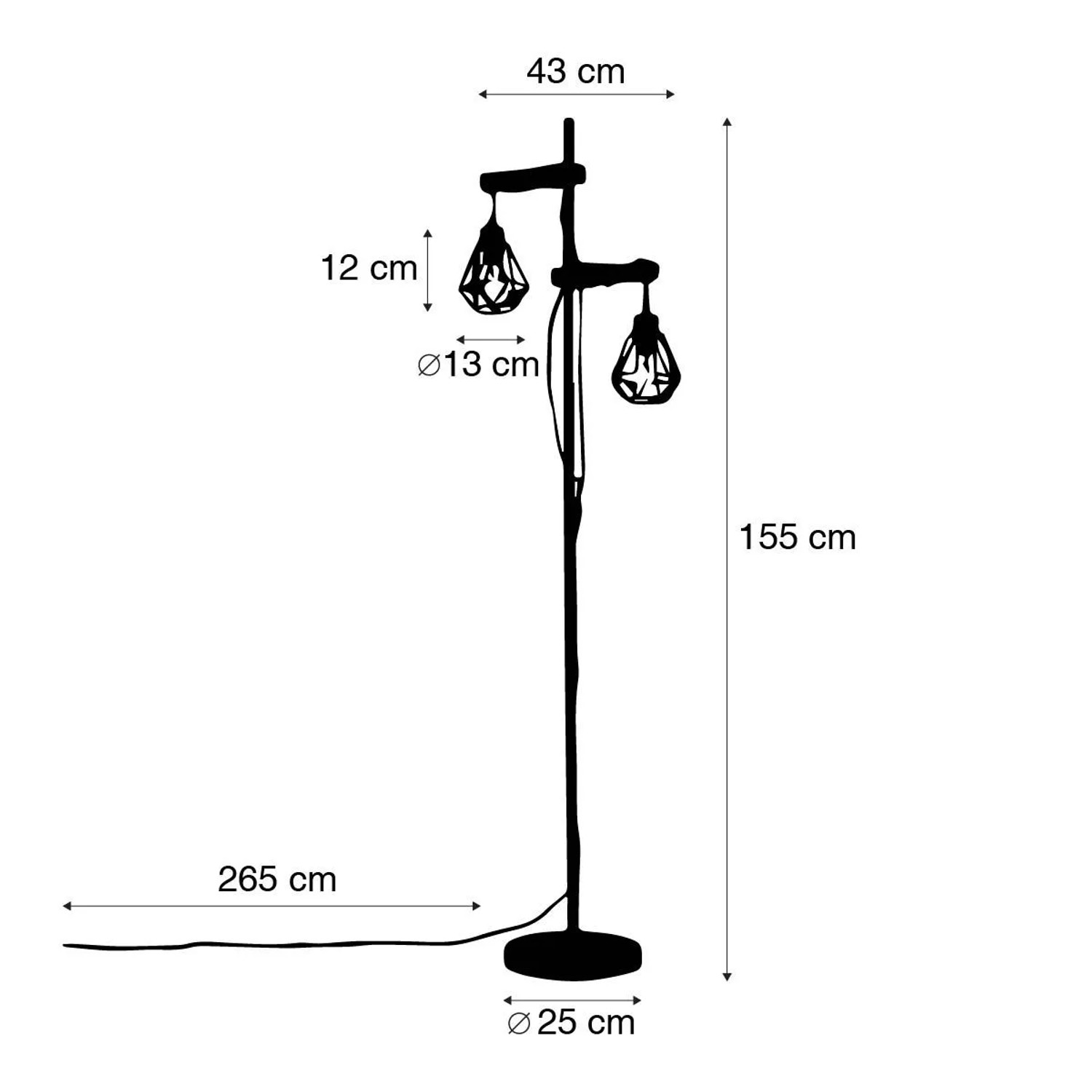 Schwarze QAZQA Stehlampe Chon mit Holz, 2-flammig, für Innenräume.