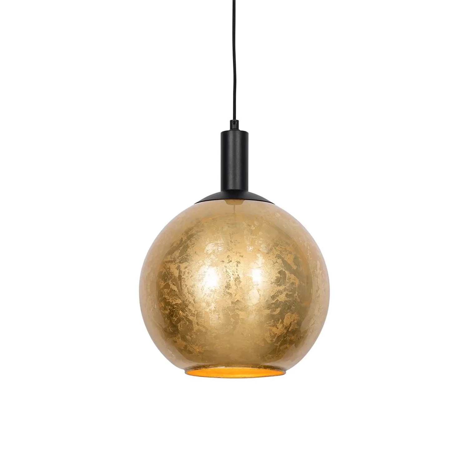 QAZQA Design Hängelampe Schwarz mit Goldenem Glas   Bert
