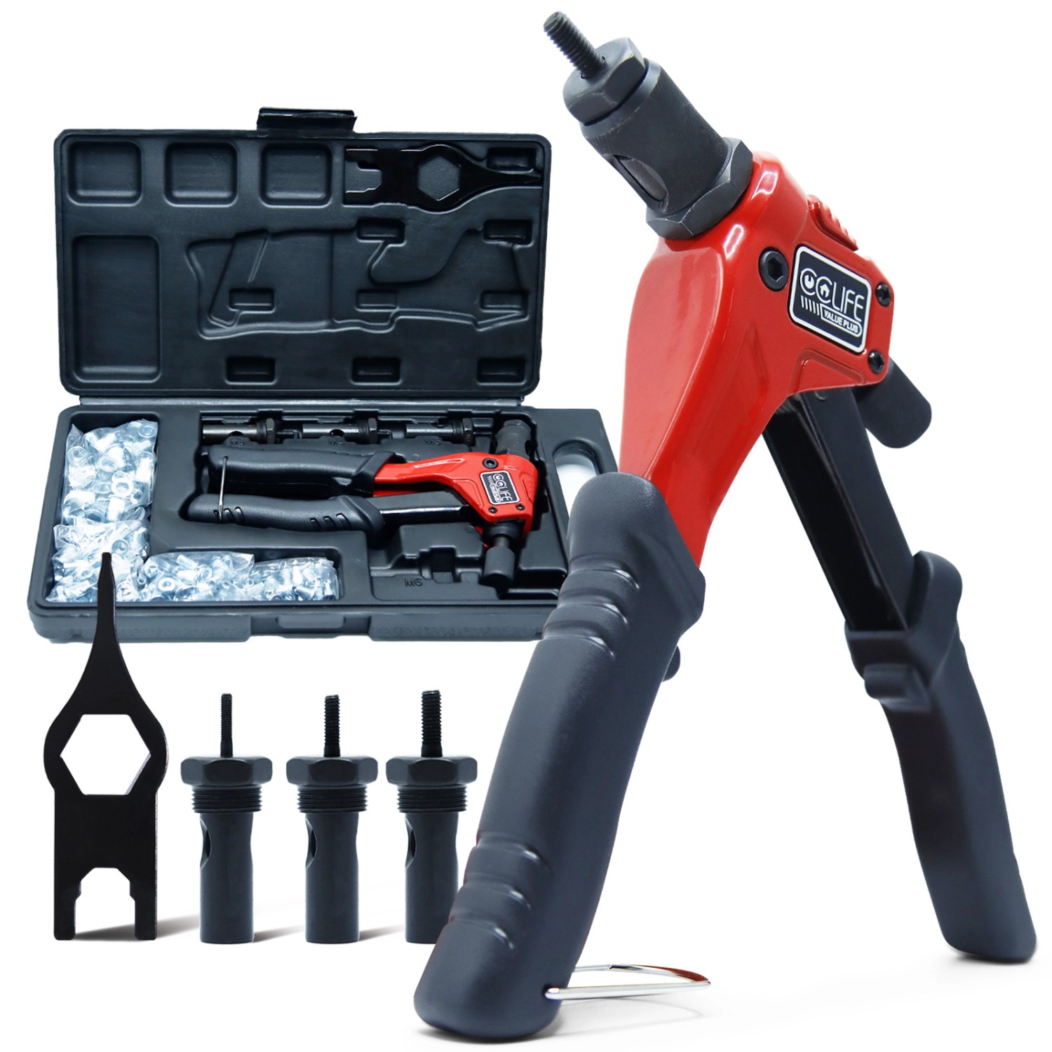 CCLIFE Profi Nietmutternzangen Set mit 180 Muttern M3-M6 und Nietpistole