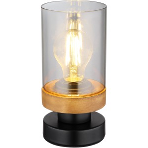 Globo Design-Tischlampe Finca, schwarz-matt mit Rauchglas, 20,5 cm hoch.