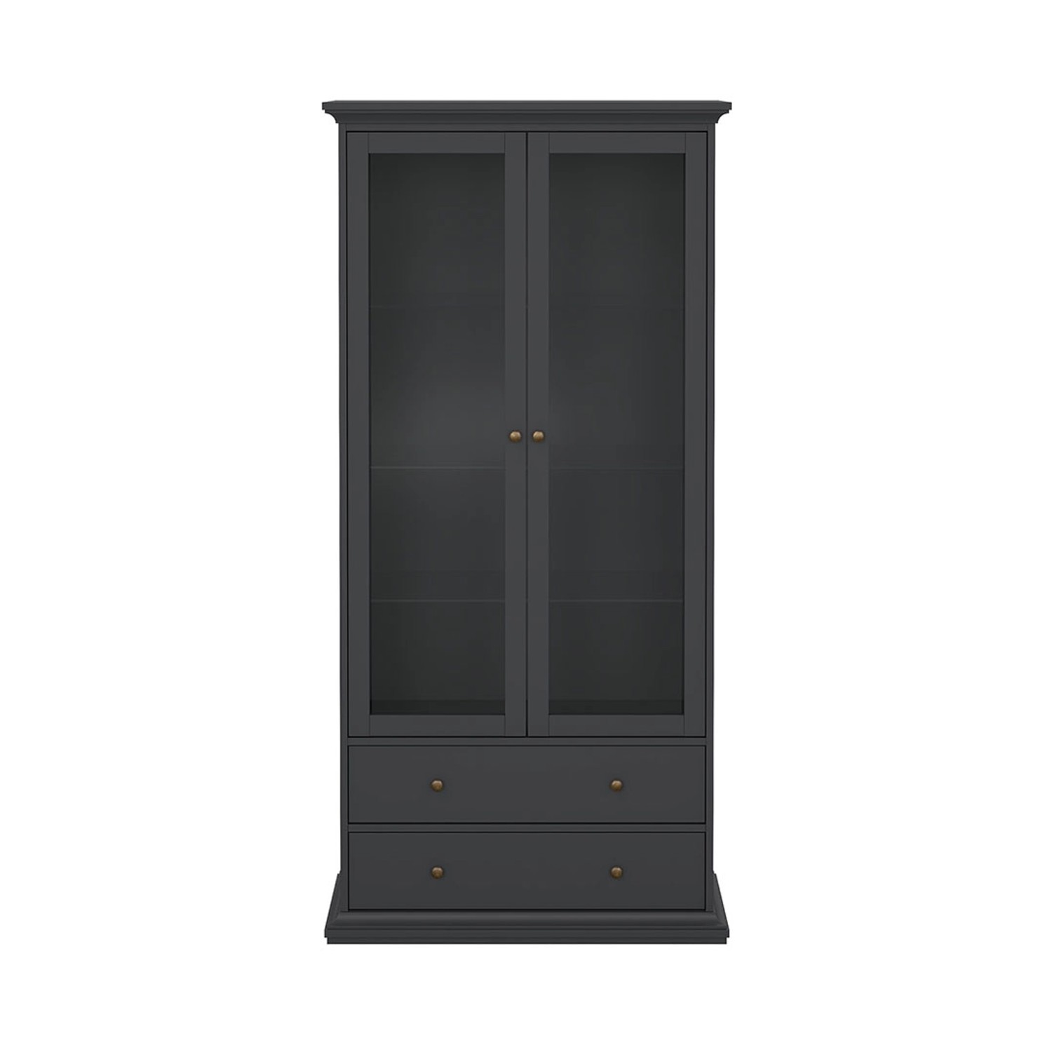 ebuy24 Venedig Vitrinenschrank 2 Glastüren und 2 Schubladen Matt Grau günstig online kaufen