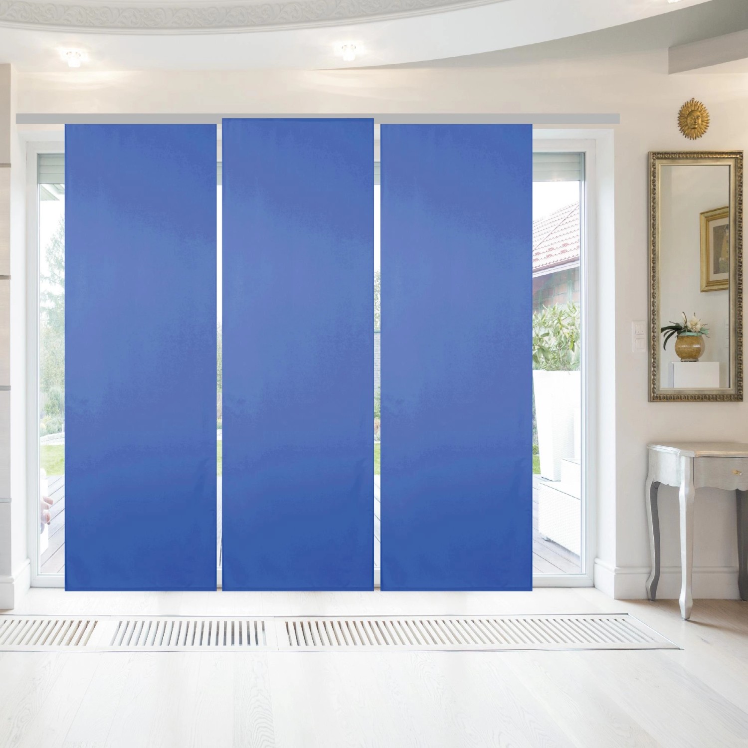 Blauer Bestgoodies Flächenvorhang Ellen, 3er-Pack, für Fensterdekoration und Sichtschutz.