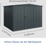 Ecostar Gerätehaus Elegant, Satteldach, anthrazitgrau. Metall Gerätehaus mit Einzeltür.
