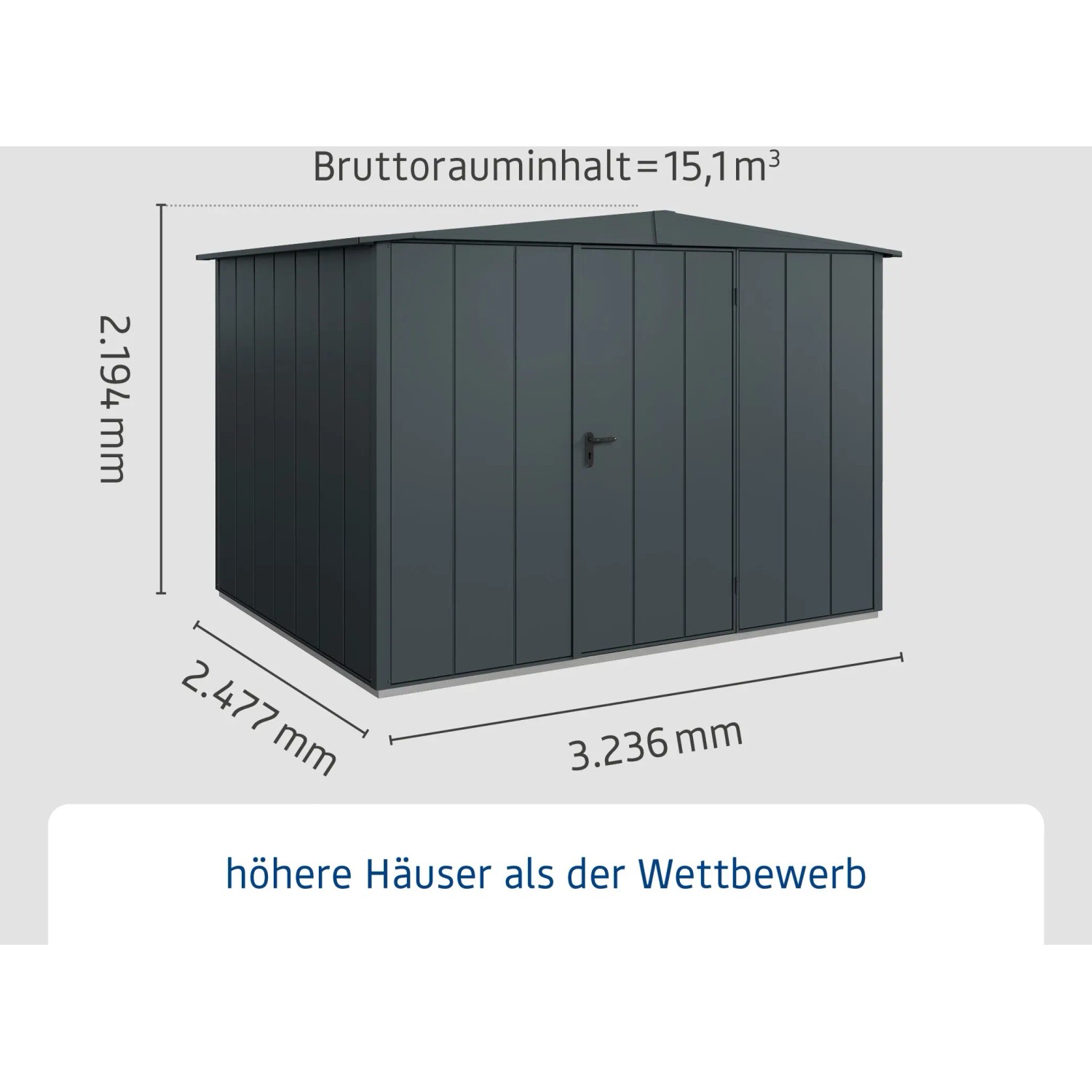 Ecostar Gerätehaus Elegant, Satteldach, anthrazitgrau. Metall Gerätehaus mit Einzeltür.