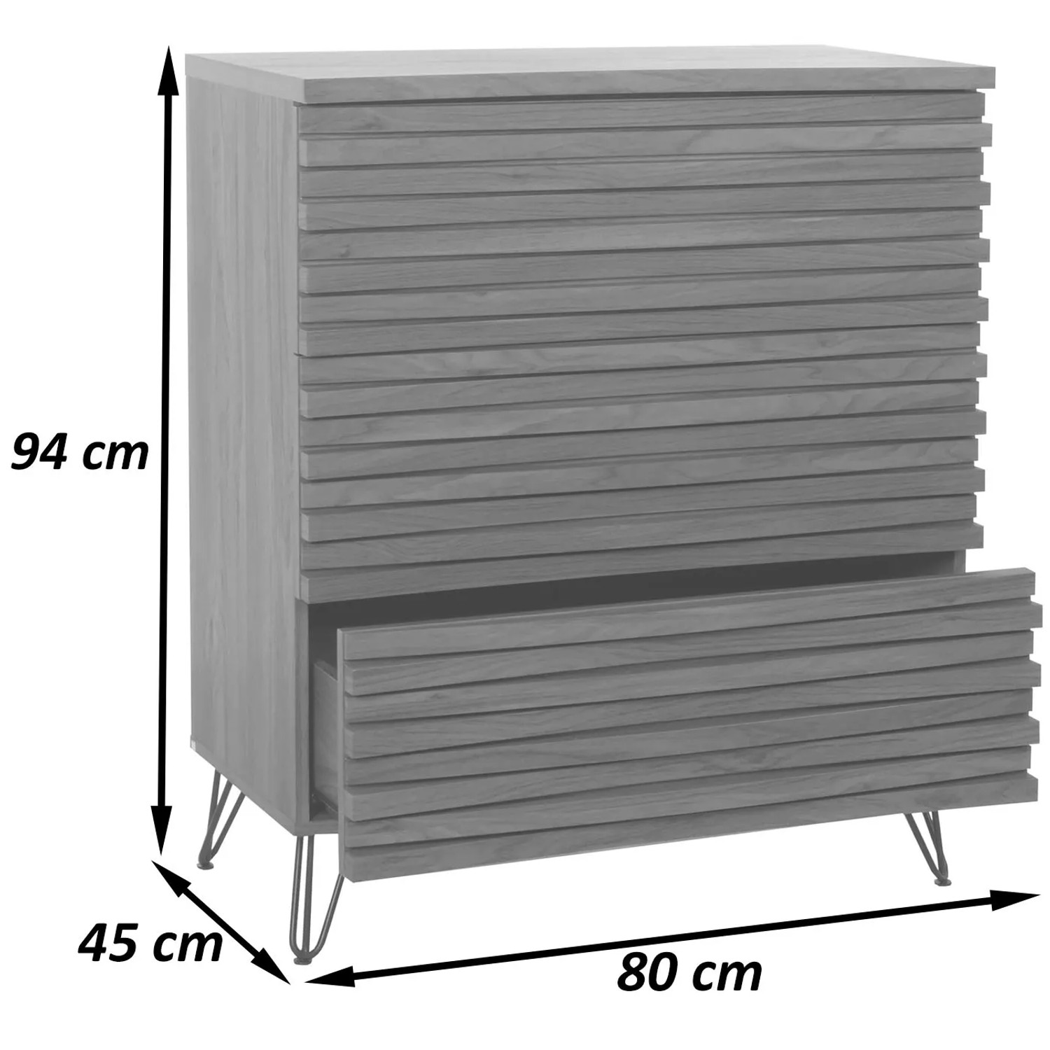 Kommode Mit 5 Schubladen 122 Cm – Moderner Rillen-Schrank Natur-Eiche Marmor-Optik