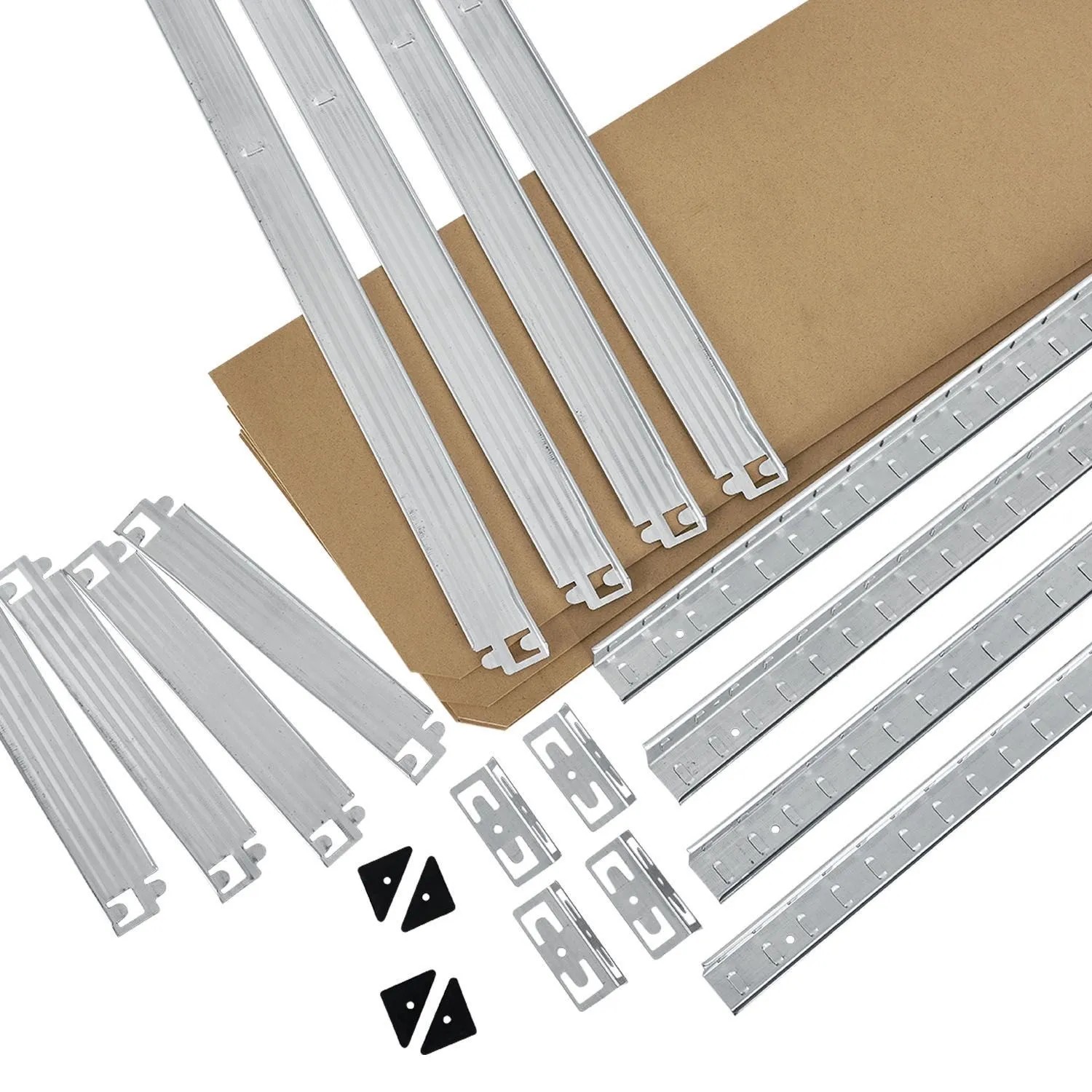 Juskys 2er Set Lagerregal Easy: Einzelteile des Metallregals, inklusive Streben, Verbinder und Füße.