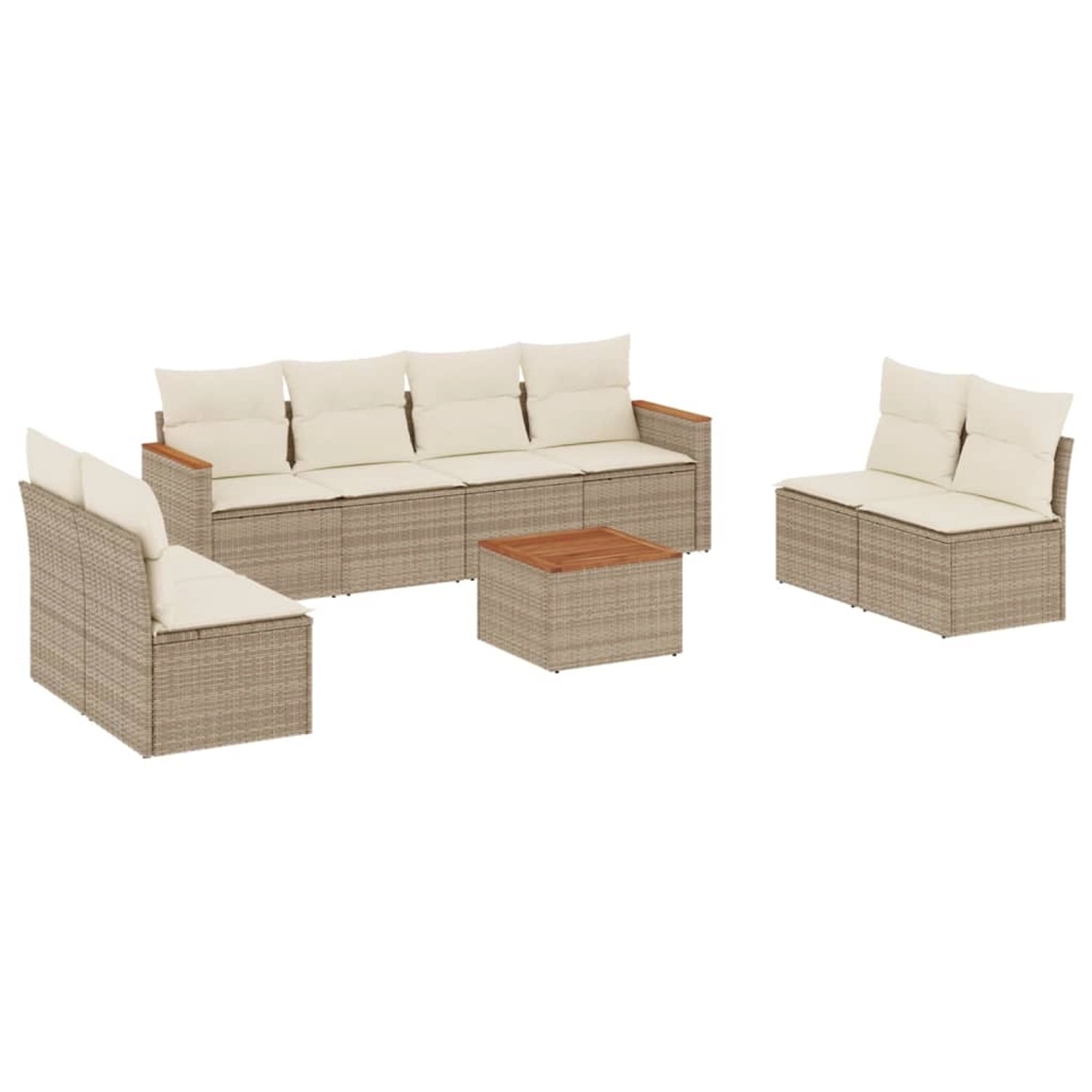 vidaXL 9-Tlg Garten-Sofagarnitur mit Kissen Beige Poly Rattan 3258299
